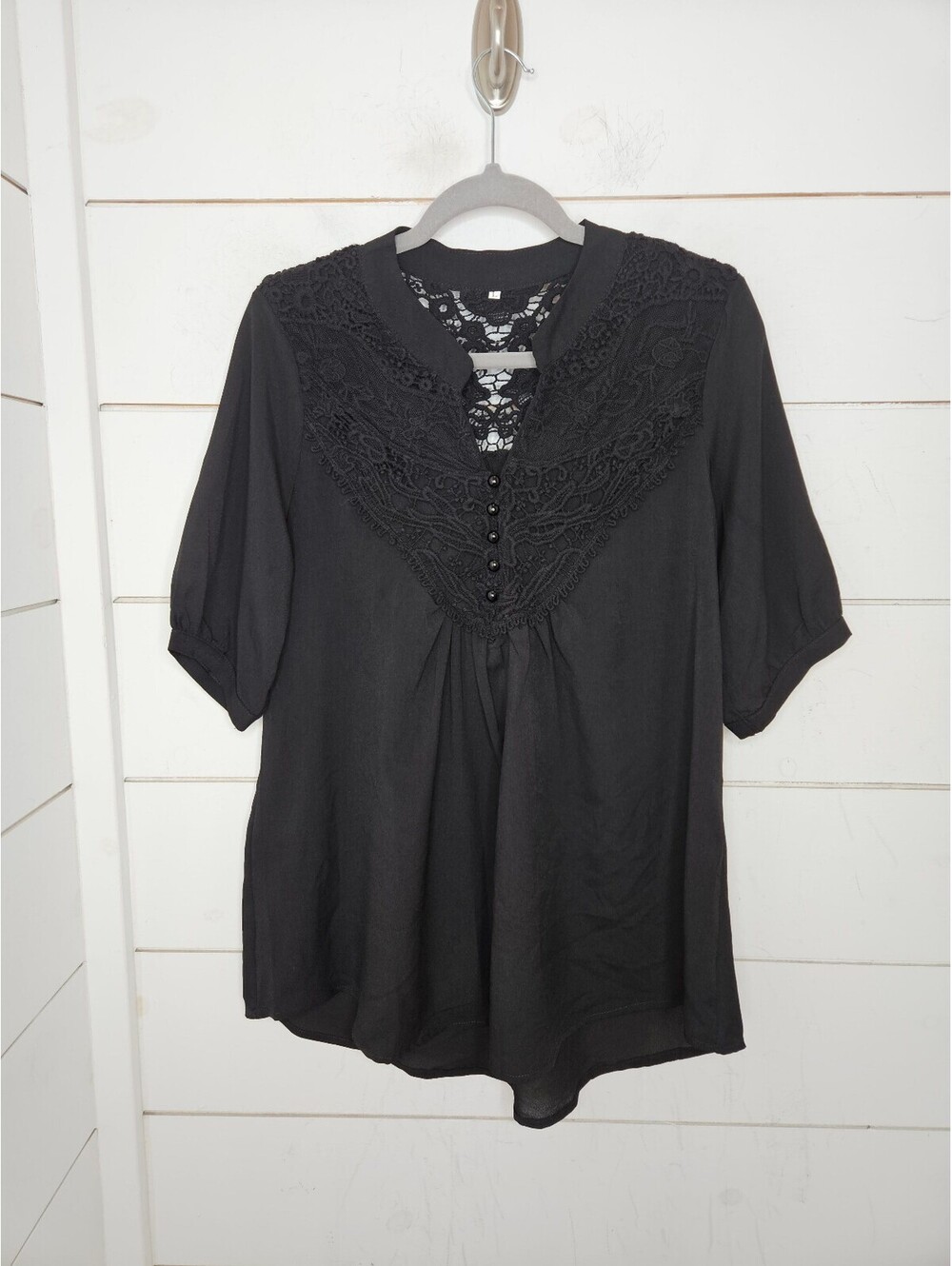 Boutique large black crochet short sleeve blouse